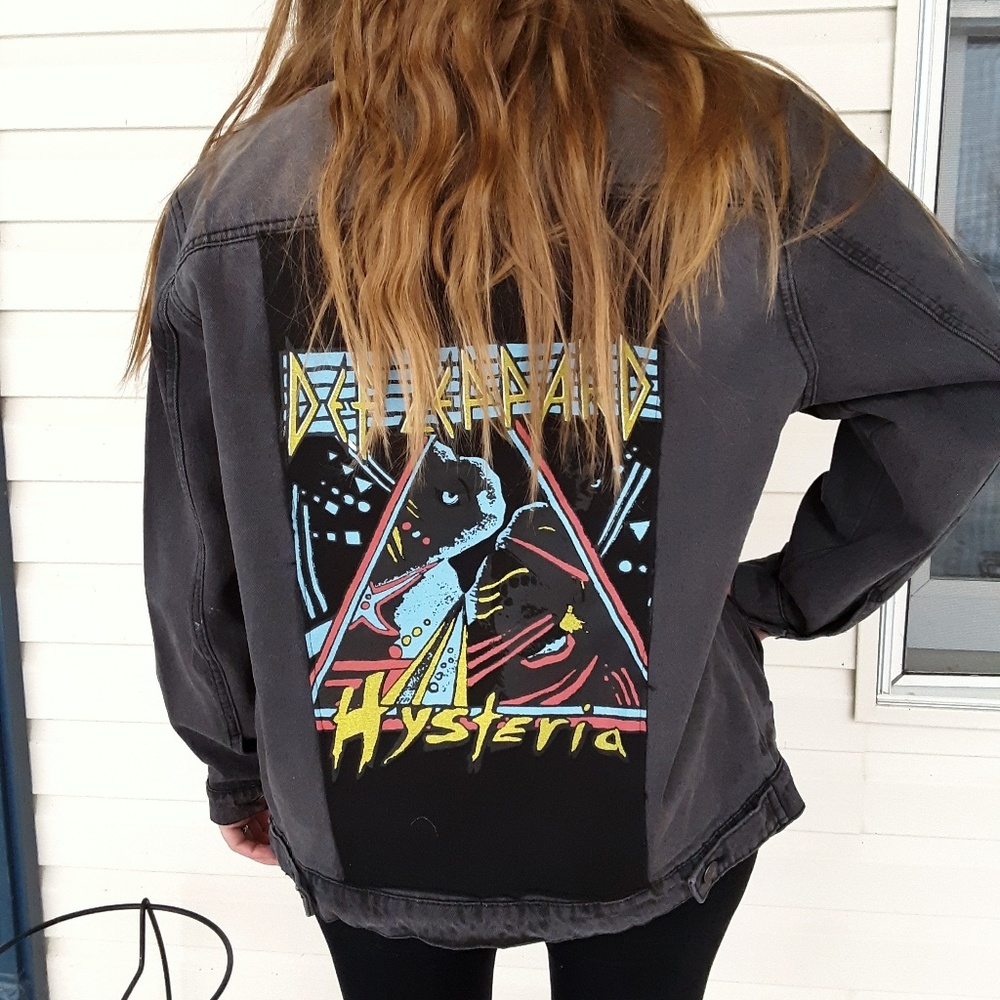 Junk Food Distressed Graphic Band Jean Jacket Med